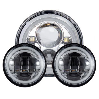 7 inch Chrome "Pro Radiance" HALO LED Headlight Auxiliary Passing Lamps for Harley Tourings/ Softail 