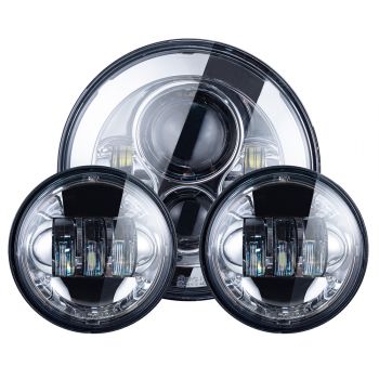 Chrome "PRO RADIANCE" 7" LED Headlight Auxiliary Passing Lamps for Harley Touring/Softail